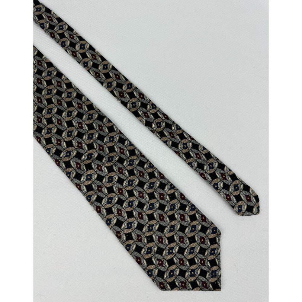 J.T. Beckett All Silk Geometric Pattern Neck Tie Made In USA Black Tan